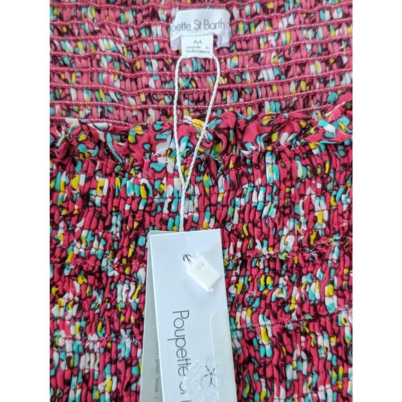 NWT Poupette St Barth Triny Smocked Crop Top Square Neck Size Med Pink Paquertte - Picture 6 of 7
